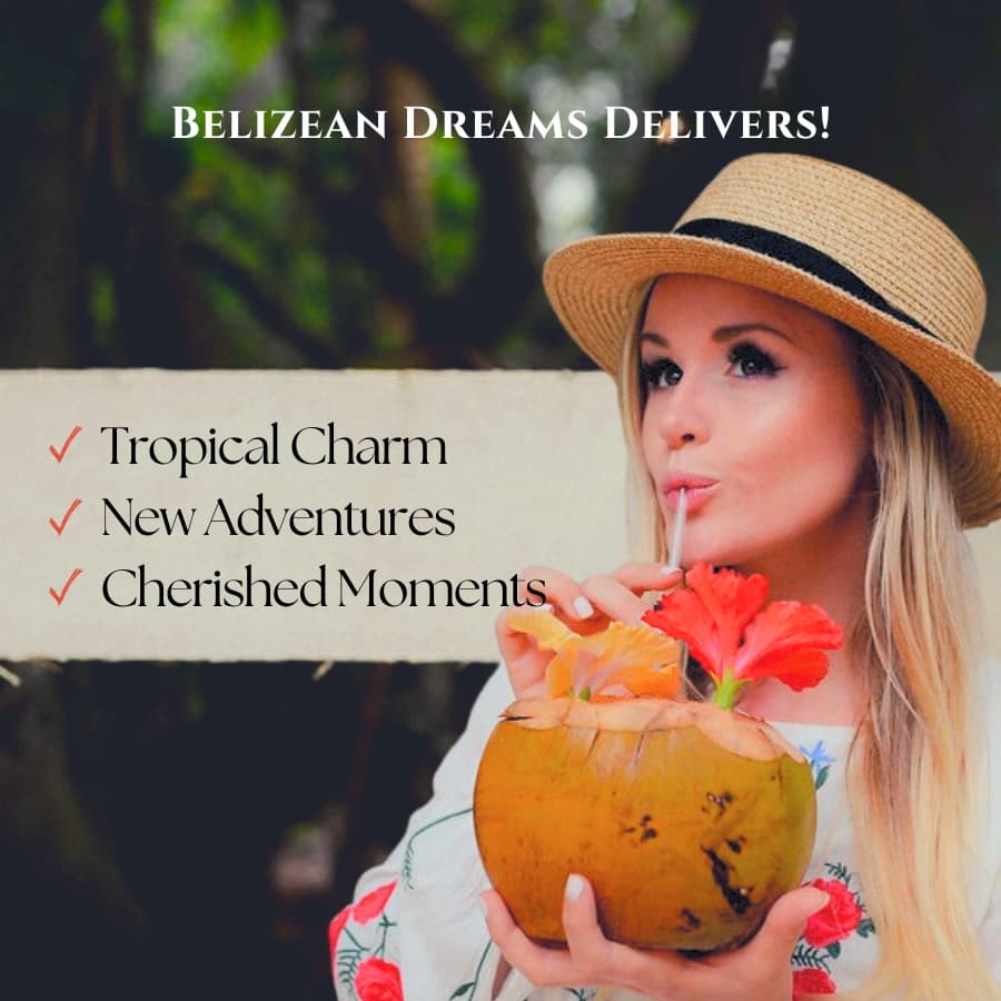 A woman enjoys a tropical drink adorned with flowers, promoting adventure and cherished moments.