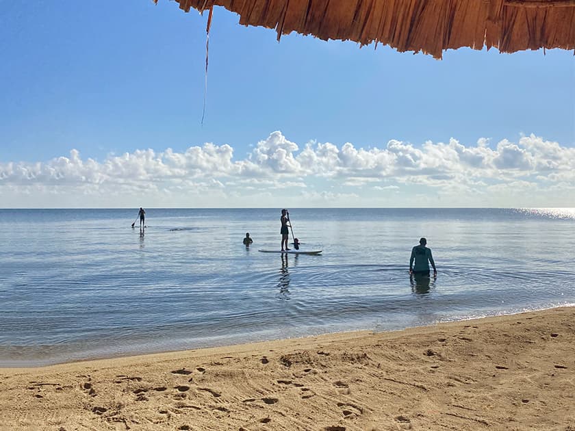 Guests in the Caribbean Sea at Belizean Dreams. Guests in the Caribbean Sea at Belizean Dreams.