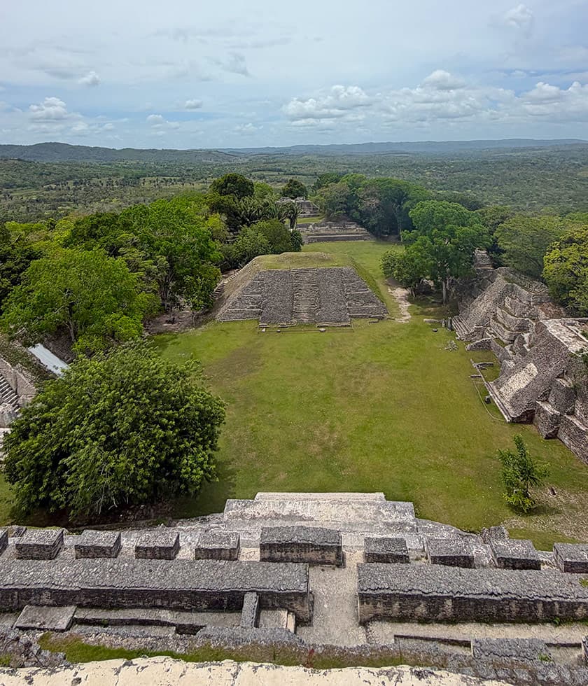 Aerial view of Xunantunich Maya Ruin in Belize